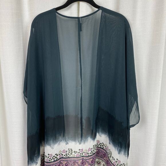 Lane Bryant Black&Purple Chiffon Floral Kimono Sz.OS - Picture 8 of 10